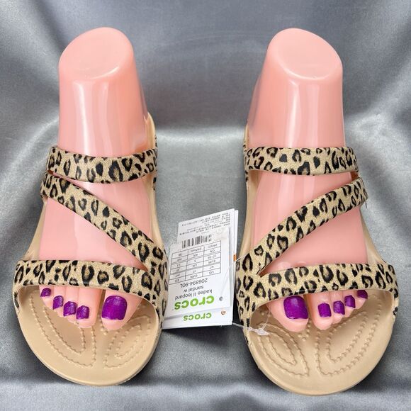 Crocs Kadee‎ II Leopard Sandals Women's 7 Strappy Slides Spring Shoes 206894-90L - Picture 7 of 14